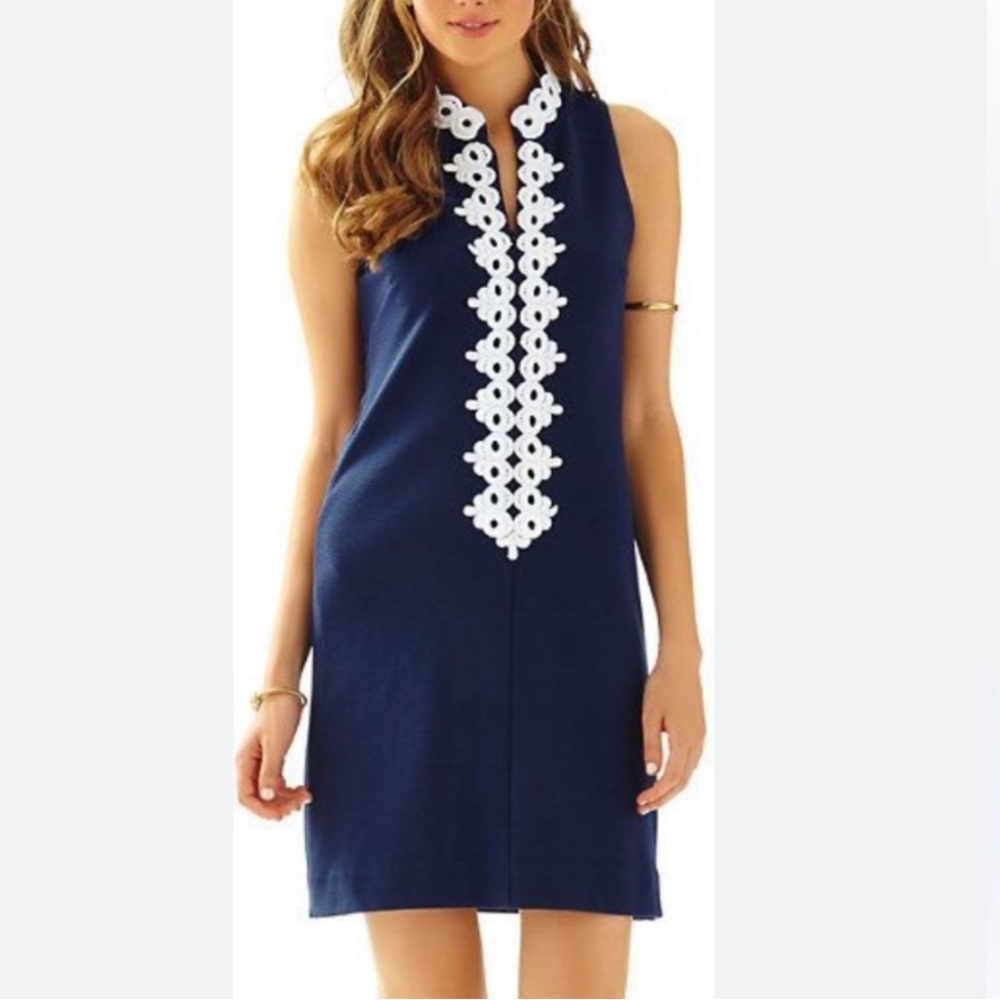 NWOT Lilly Pulitzer Blue Sheath Dress Mock Neck Sleeveless